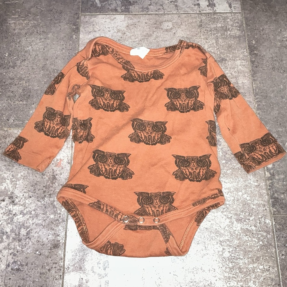 Kate Quinn 12-18 Months long sleeve bodysuit Owl Orange Organic Cotton Boy Girl